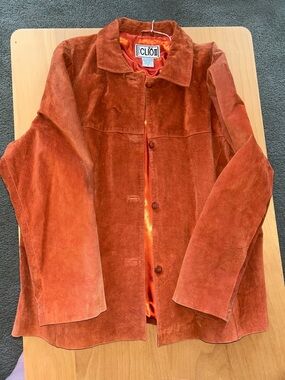 Womens Rust Orange Suede Button Jacket